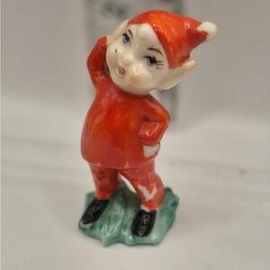 MCM Cute Vintage Pixie - Miniature Elf Figurine in Red Suit 1950s